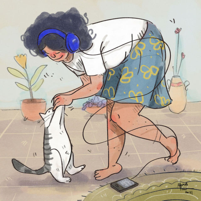 Карантинная жизнь с кошкой в иллюстрациях индийской художницы Аннады Менон (14 фото) Аннада, своими, возможен, очередной, строгий, локдаун, Индии, многих, иллюстрации, станут, актуальными, занимается, новыми, ситуации, хобби, работает, отдыхает, самое, главное, ежедневно
