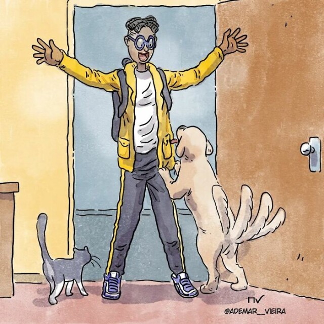 Комиксы о жизни с кошкой и собакой, в которых себя узнает каждый владелец домашних питомцев (30 фото)