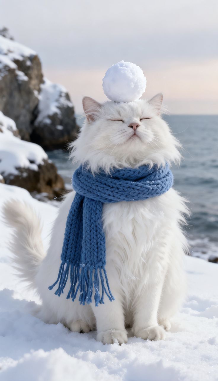 Зимние кошки (20 фото)